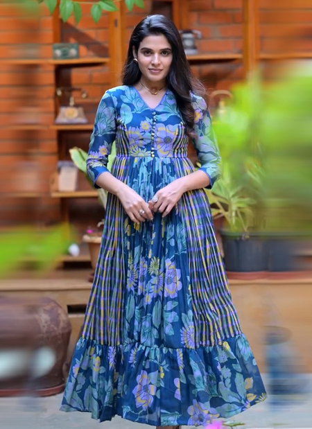 Naaz Muslin Floral Print Long Western Gown Bulk Orders In India